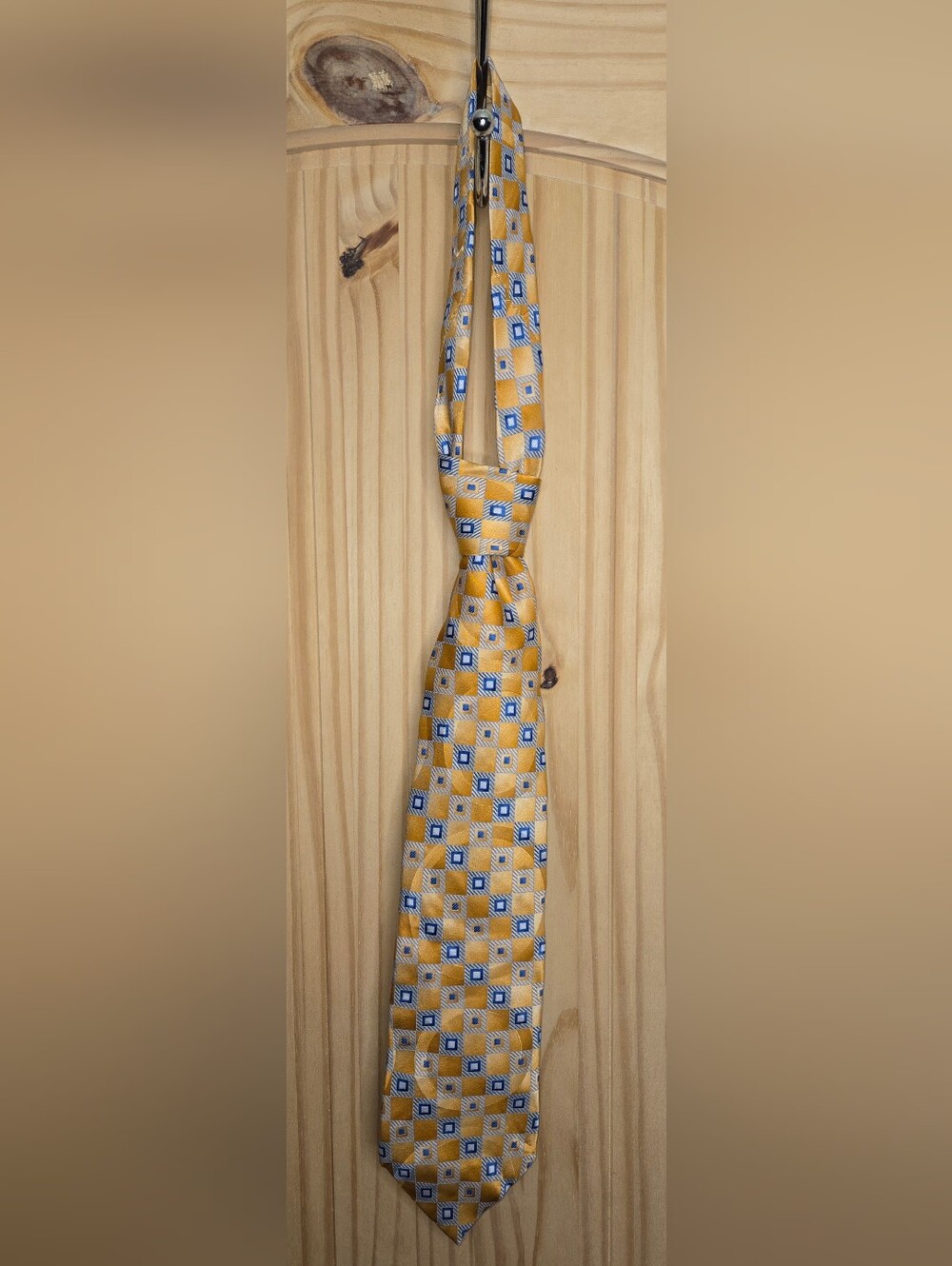 Puritan Stain Resistant Men's Gold Blue Geometric Necktie Retro Dress Tie